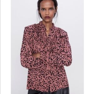 Zara ruffles animal print blouse